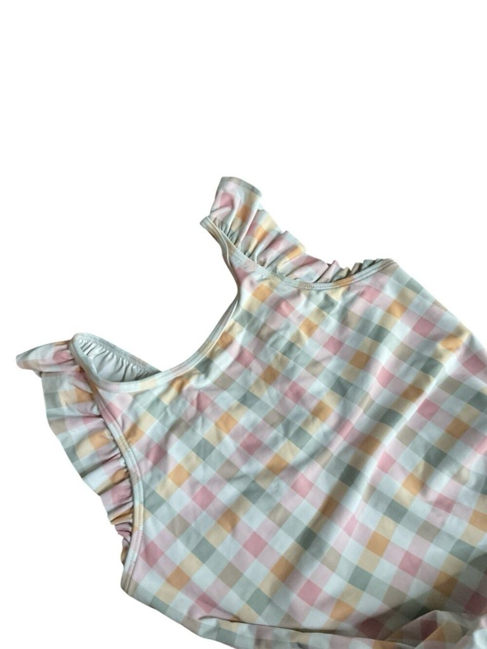Petit Lem Girls Pastel Gingham Plait Pattern Ruffle One Piece Swimsuit Size 6X